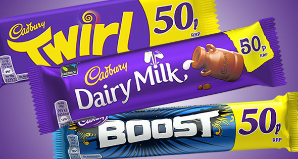 Cadbury Dairy Milk, Boost and Twirl bars
