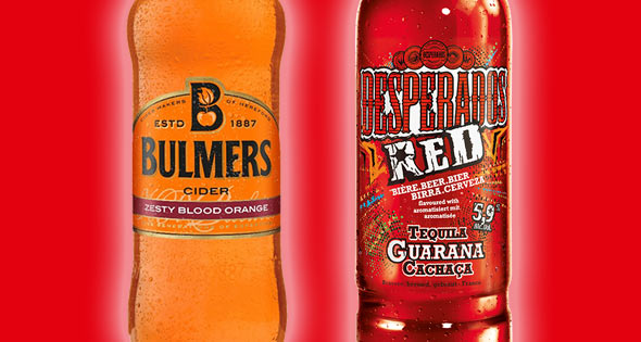 Bottles of Bulmers and Desperadoes