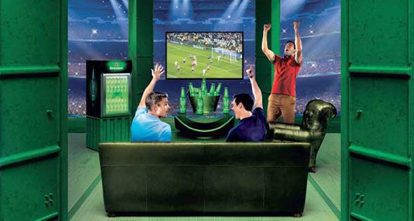 Heineken drinkers enjoying the football on TV