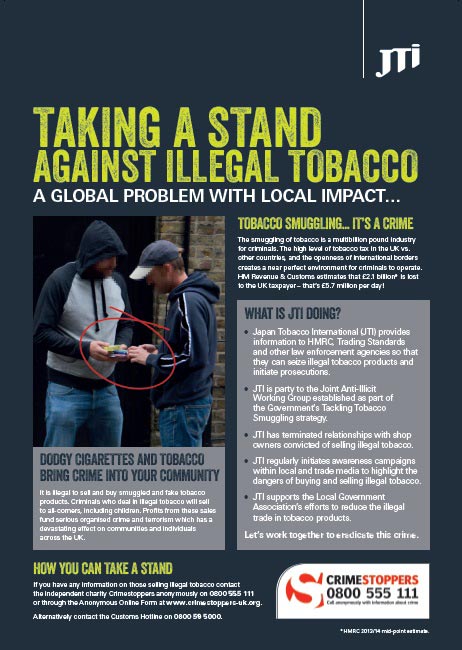 JTI advert warning against illicit tobacco