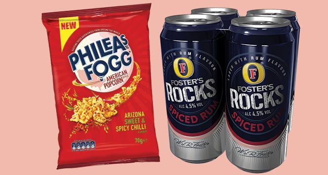 Phileas Fogg American Popcorn and Foster's Rocks Spiced Rum lager