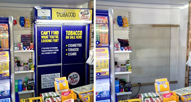 Before and after shots of removed tobacco gantry