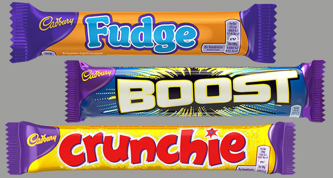 Cadbury Fudge, Boost and Crunchie bars