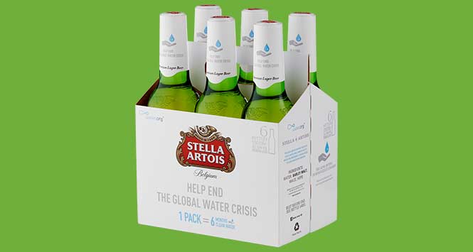 water.org-branded packs of Stella Artois