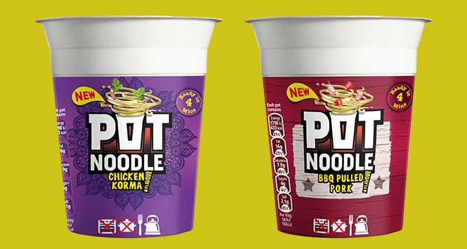 Pot Noodle pulled pork and chicken korma variants