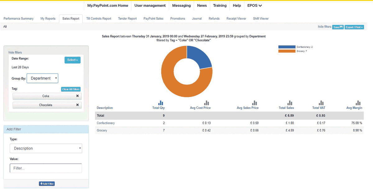 PayPoint One set up report dialog box