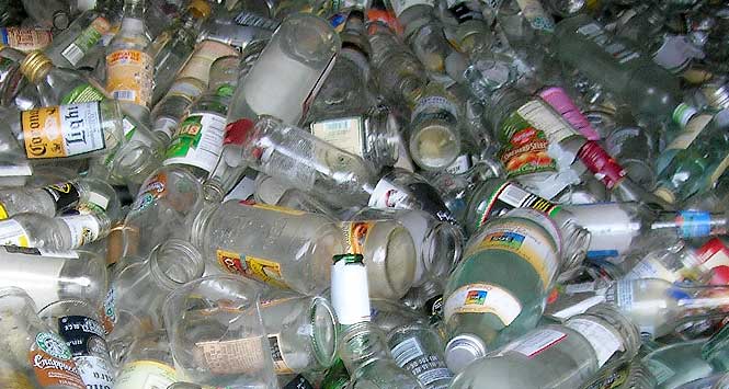 Empty glass bottles