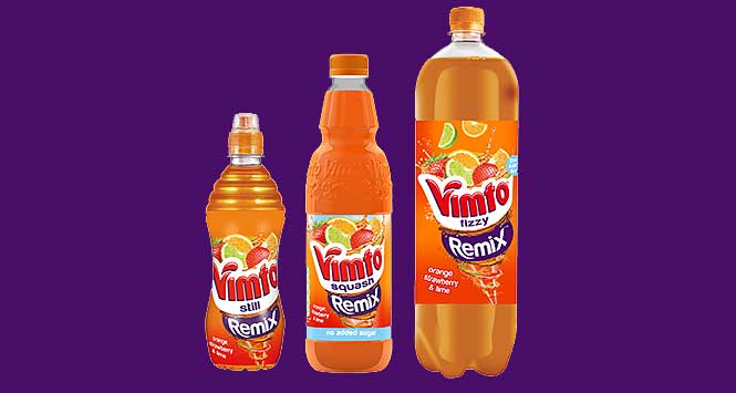 Vimto Remix Orange, Strawberry and Lime pack formats