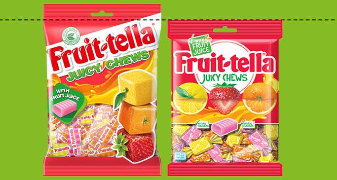Old and new Fruittella packs