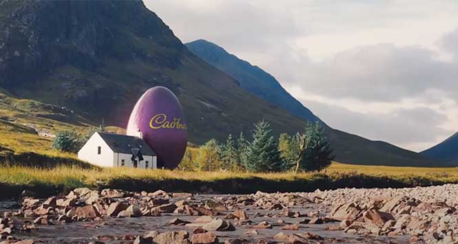 Giant Cadbury egg beside a cottage in Glencoe