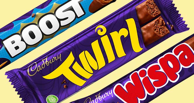 Cadbury Boost, Twirl and Wispa bars