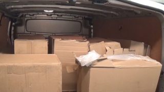 Boxes of illegal cigarettes in the back of a van