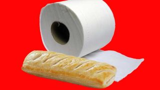 Toilet roll with sausage roll