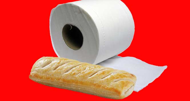 Toilet roll with sausage roll
