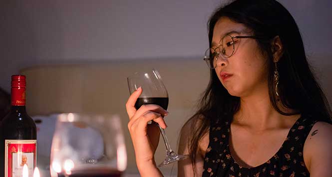 Japanese woman drinking wine